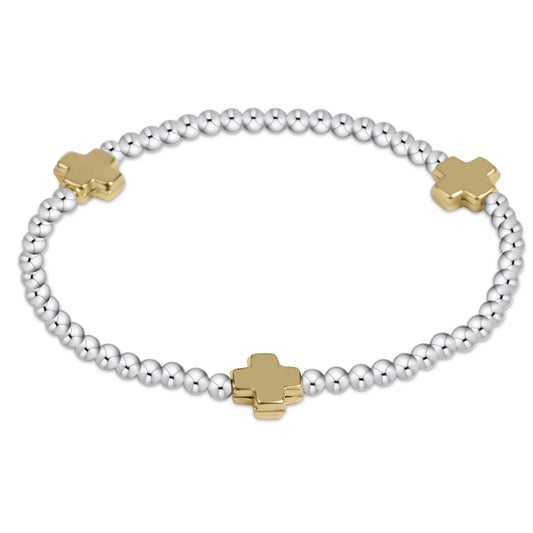 eNewton Extends Signature Cross Pattern Bead Bracelet | 3mm Mixed Metal