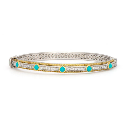 Mixed Metal Double Woven Rope Turquoise And Diamond Bracelet