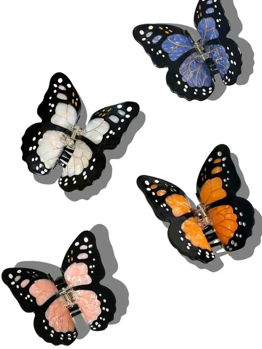 Hand Painted Claw Clip | Mini Monarch White