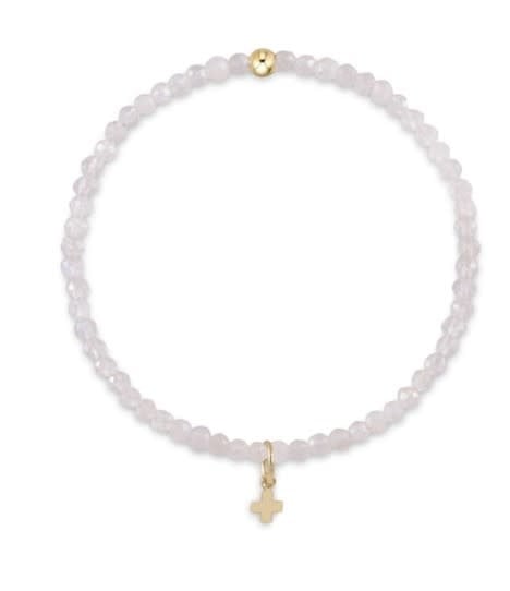 Gemstone 3mmBead Bracelet Signature Cross Charm - Moonstone