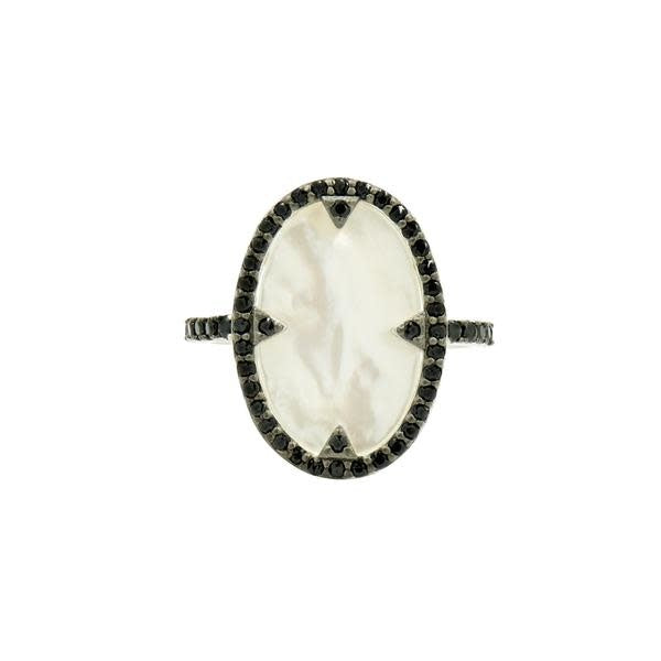 Industrial Finish Mother of Pearl and Pave Cocktail Ring