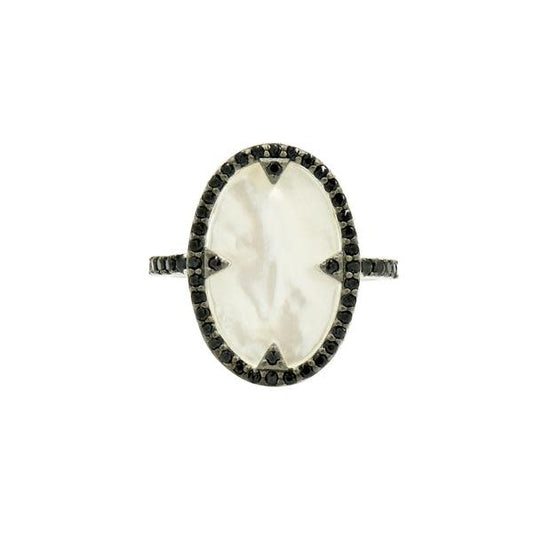 Industrial Finish Mother of Pearl and Pave Cocktail Ring