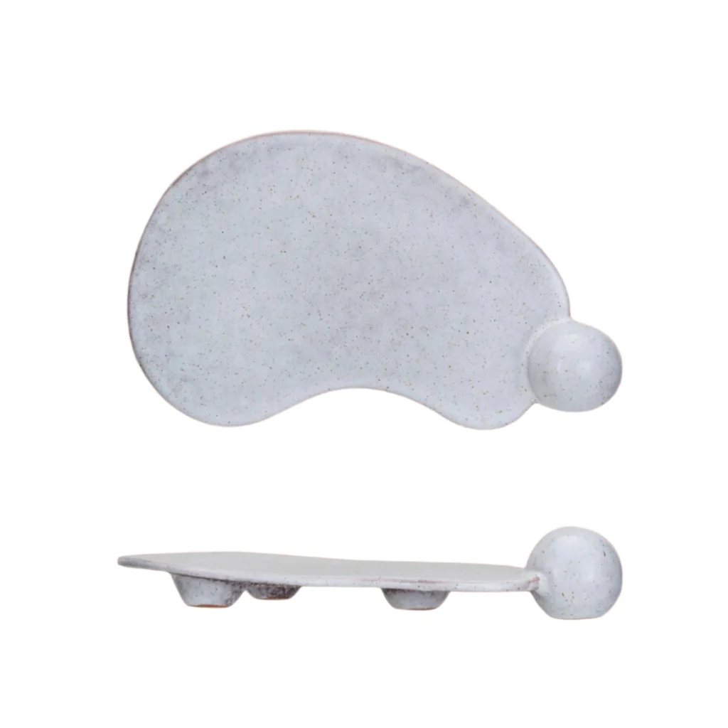 Organic Stoneware Serving Tray with Ball Handle | 10.3x6in White