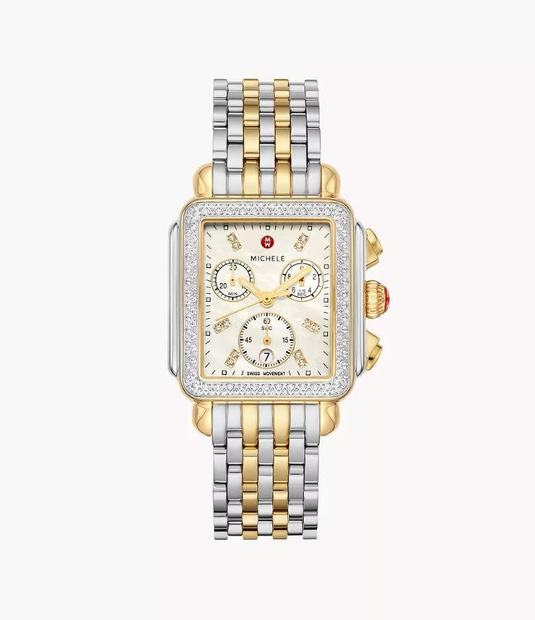 Michele Deco Day Diamond Two-Tone Watch | White Mop Diamond Dial