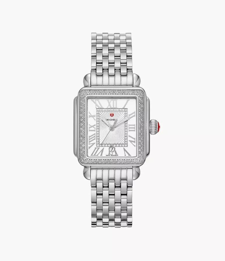 Michele Deco Madison Mid Diamond Stainless Watch | Silver White Sunray Diamond Dial