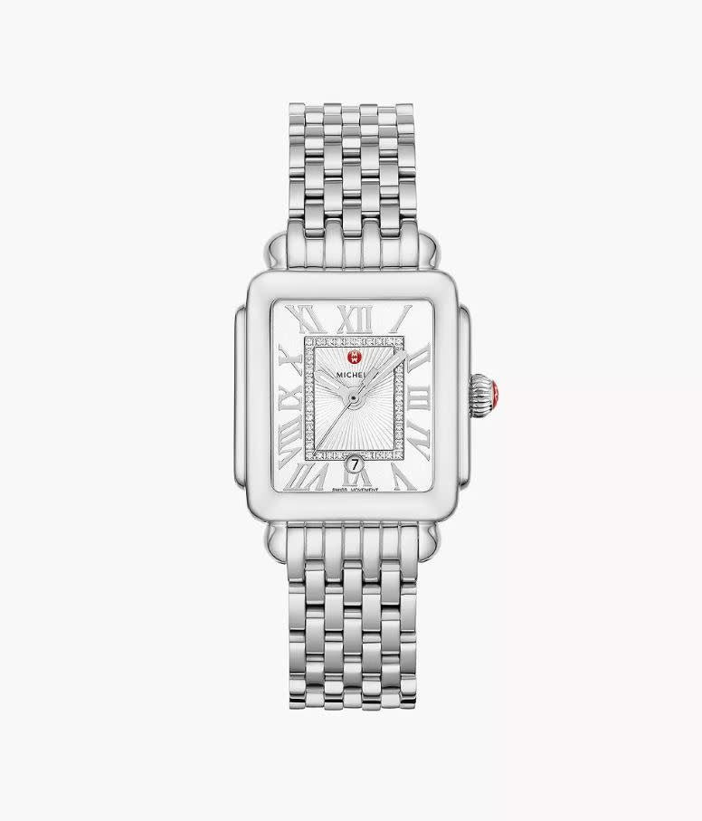 Michele Deco Madison Mid Stainless Watch |  Silver White Sunray Diamond Dial