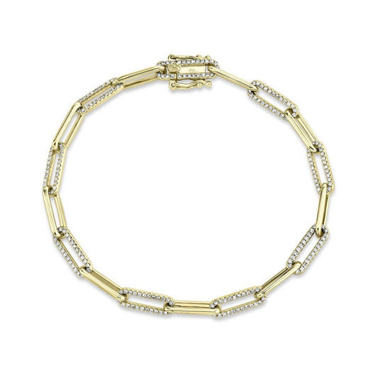 Diamond Paper Clip Link Bracelet | 14k Yellow Gold .74c