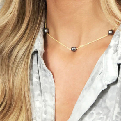 Choker Admire Simplicity Chain Gold Pearl Dark Grey 15in