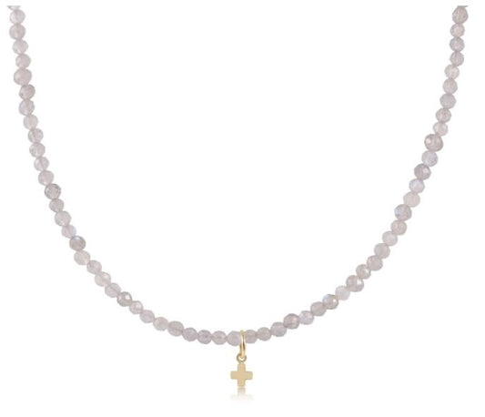 Choker Gemstone 3mm Labradorite Signature Cross Small Gold Charm 15 in