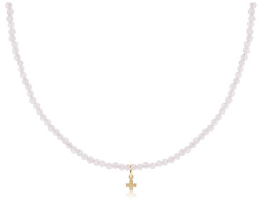 Gemstone 3mm Signature Cross Small Gold 15" Choker Necklace - Moonstone
