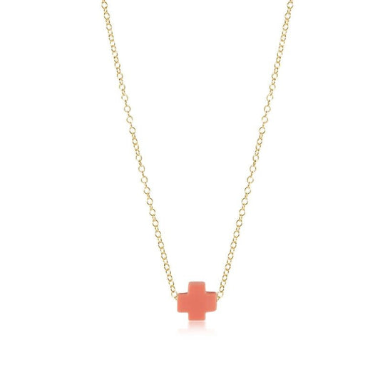 Signature Cross Gold Necklace | 16in Coral