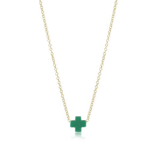 Signature Cross Gold Necklace | 16in Emerald