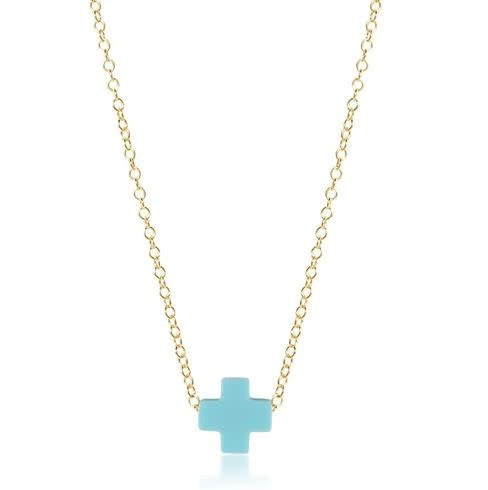 eNewton Signature Cross Gold Necklace | 16in Turquoise