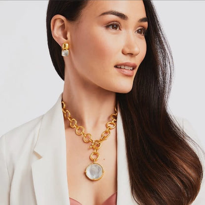 Honeybee Statement Necklace Gold Iridescent Jade Green Reversible