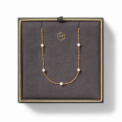 Charlotte Pearl Delicate Station Gold Necklace | Pearl 16.5in+