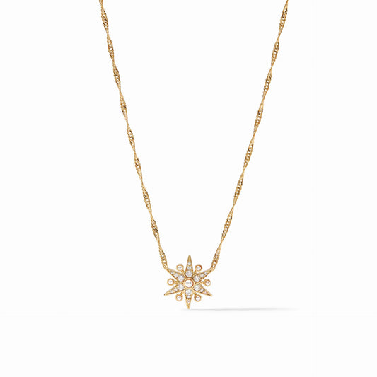 Celeste Starburst Solitaire Gold Necklace | Cubic Zirconia 16.5in+