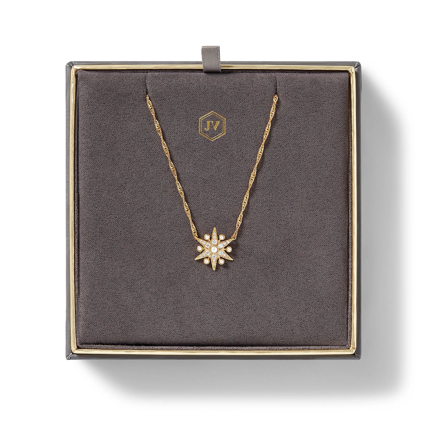 Celeste Starburst Solitaire Gold Necklace | Cubic Zirconia 16.5in+