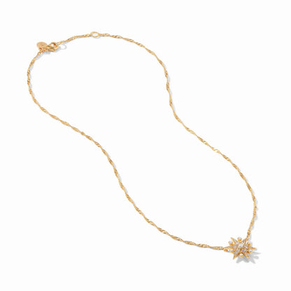 Celeste Starburst Solitaire Gold Necklace | Cubic Zirconia 16.5in+