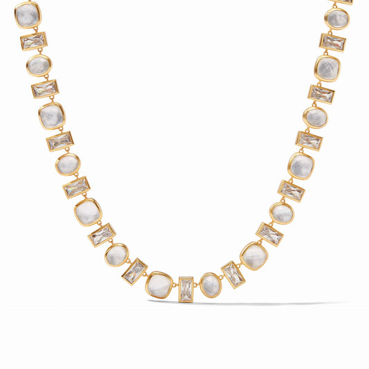 Antonia Tennis Gold Necklace | Iridescent Clear Crystal 19in+