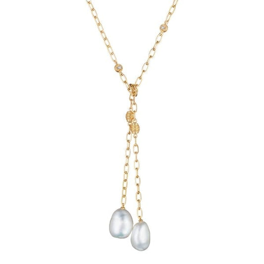 Penny Preville 18k Yellow Gold Moonstone and South Sea Pearl Necklace 36"