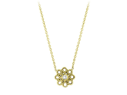 Gold Flower With Diamond In Center Necklace