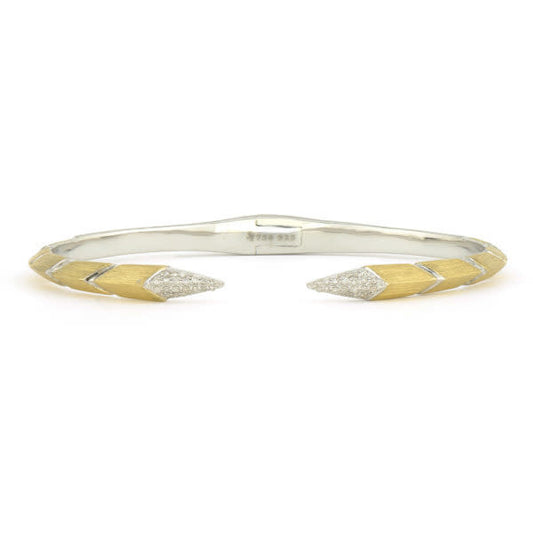 Narrow Mixed Metal Open Raised Pyramid Pave Bangle