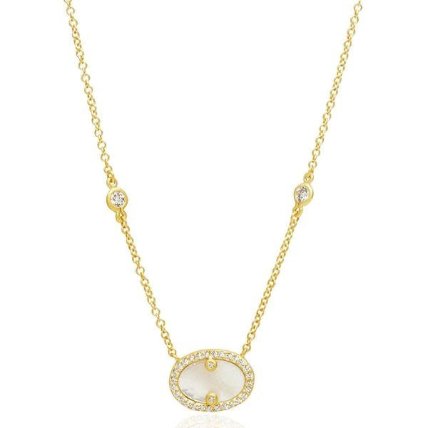 Hint of Sparkle Pendant Necklace Mother of Pearl Gold