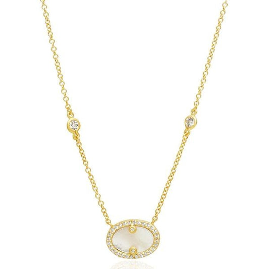 Hint of Sparkle Pendant Necklace Mother of Pearl Gold