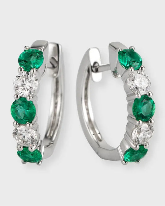 Emerald + Diamond Marquise Hoop Earrings | .72c + .44c 14k White Gold