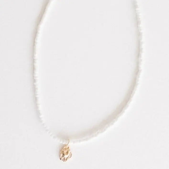 Noelle Gold Heart White Beaded Necklace | 14in + 2in Ext