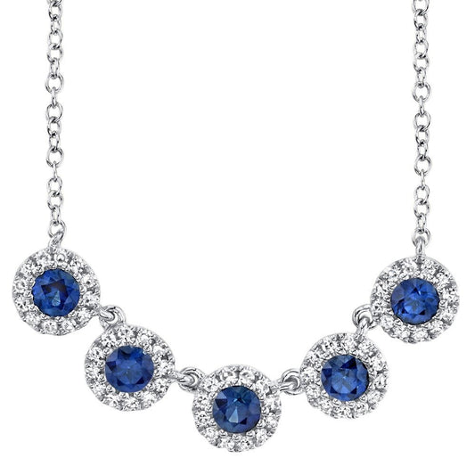 0.16Ct Diamond & 0.49Ct Blue Sapphire 14K WG Necklace