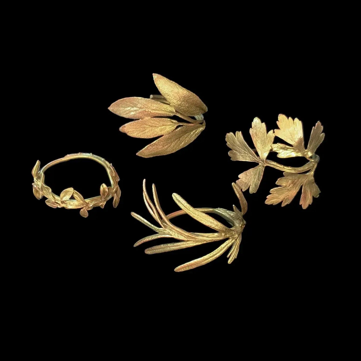 Assorted Herb Napkin Rings | S8 Gold Pewter