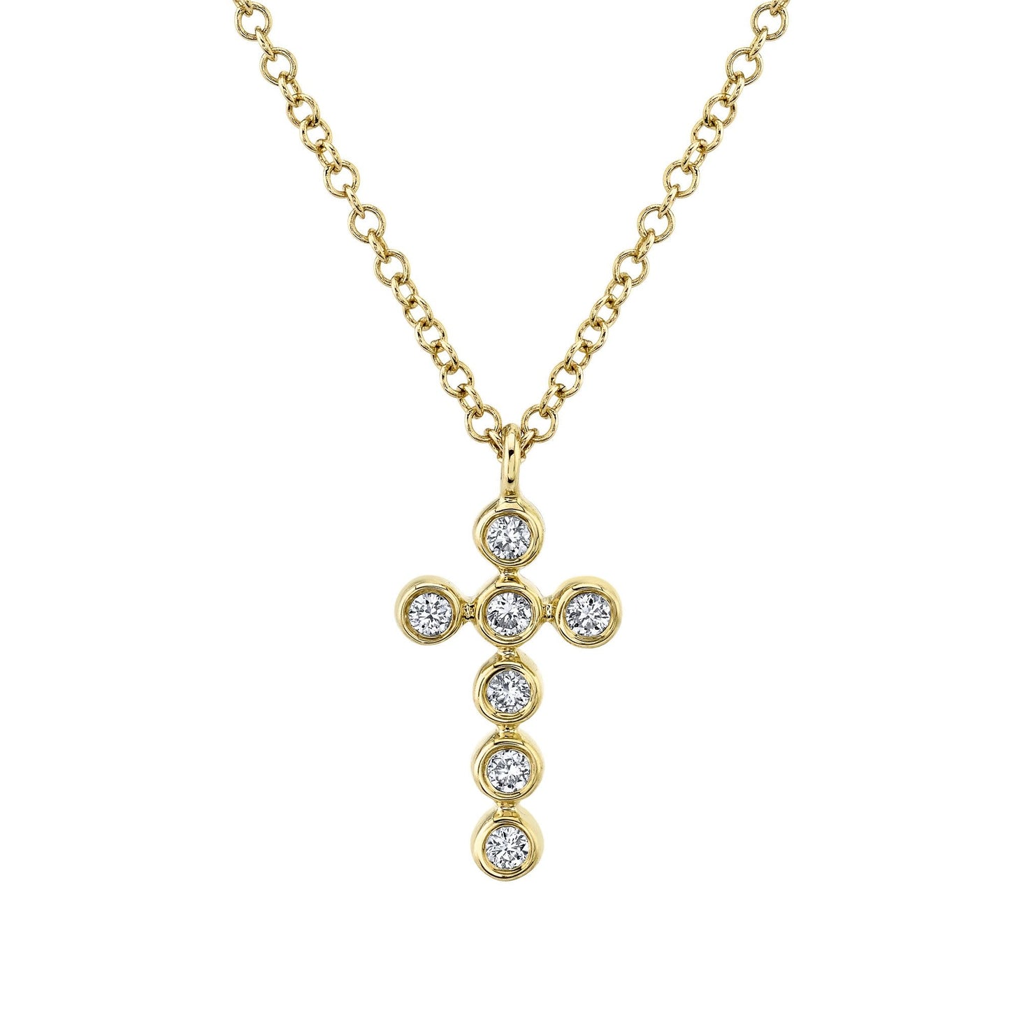 Diamond Bezel Cross Necklace | 14k Yellow Gold .09c