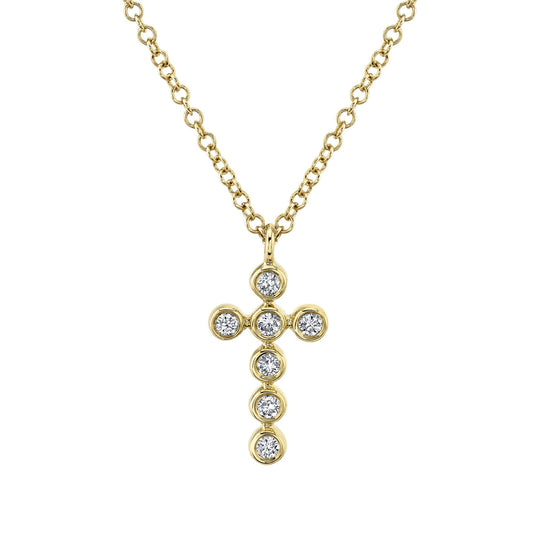 Diamond Bezel Cross Necklace | 14k Yellow Gold .09c