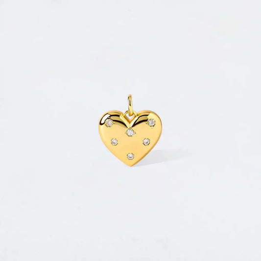 Gold Crystal Solid Heart Charm Pendant