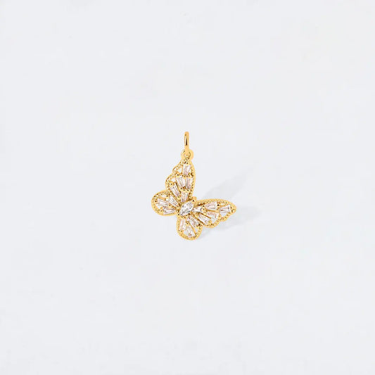 Gold Cut Out Side Ways Butterfly Charm Pendant