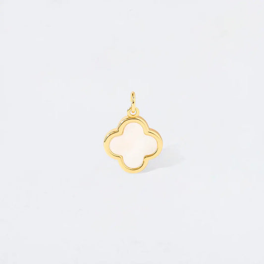 Golden White Mother of Pearl Clover Charm Pendant