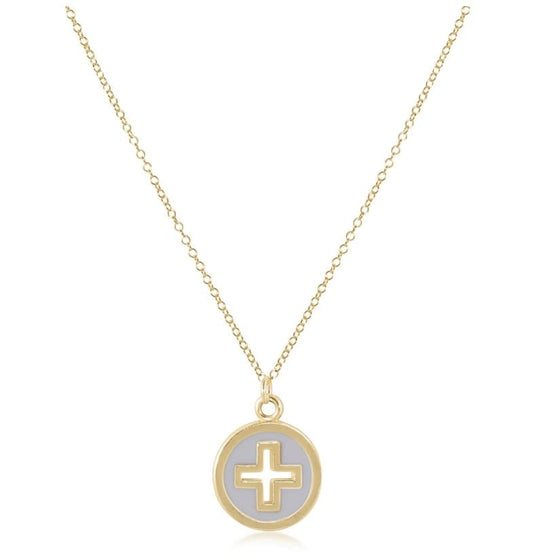 16" Necklace Gold - Signature Cross Gold Disc - Off-White