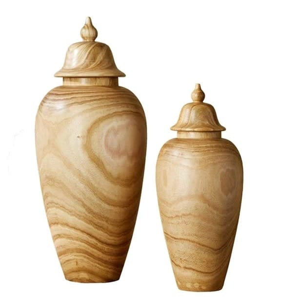 Wood Temple Jar w/ Lid
