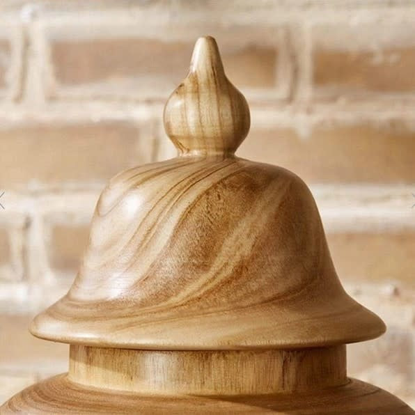 Wood Temple Jar w/ Lid