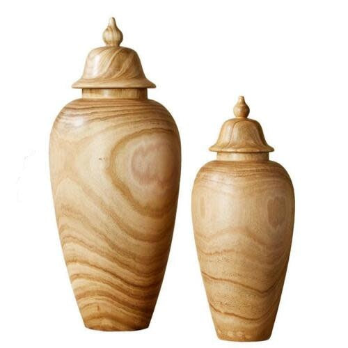 Wood Temple Jar w/ Lid Small