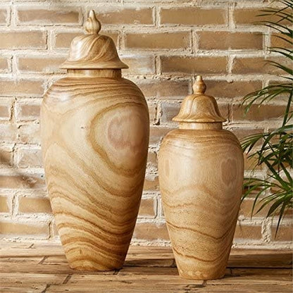 Wood Temple Jar w/ Lid Small