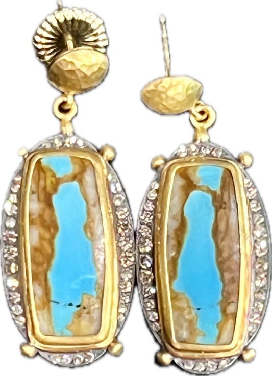 ONE OF A KIND | My River Royston Ribbon Turquoise + Cognac Diamond Earrings | 16c + .6c 24k