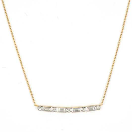 Lisse Diamond Baguette + Bezel Set Bar Necklace | 16in + 2in 18k Yellow Gold .56c