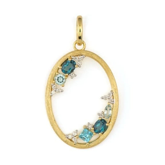 Provence Princess Open Oval London Blue Topaz Pendant | 18k Yellow Gold .12c