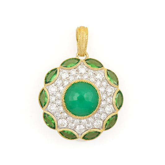 Moroccan Trinity Chrysophrase Center + Marquise Tsavorite Pendant | 18k Yellow Gold 1.156c