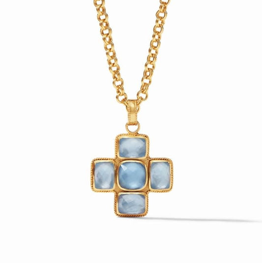 Savoy Pendant Gold Iridescent Chalcedony Blue