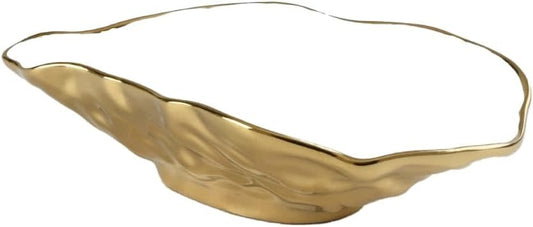 Porcelain + Gold Titanium Small Oyster Bowl | 7.5x4.5in