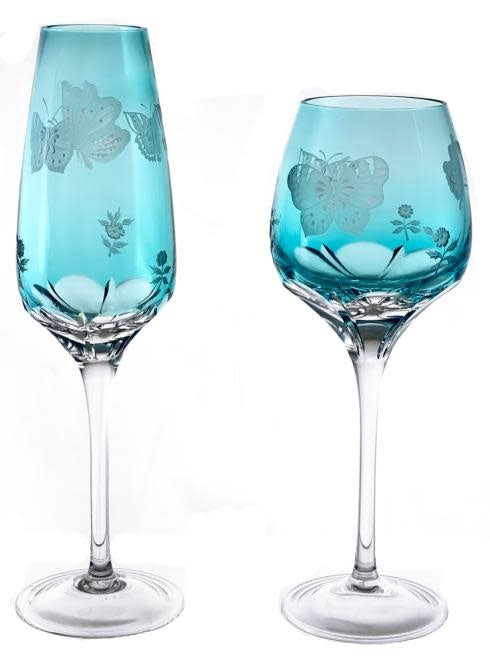 Varga Crystal Champagne Flute | Papillion Turquoise 10oz
