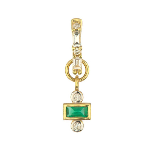 Petite Emerald Stone Charm with Diamonds